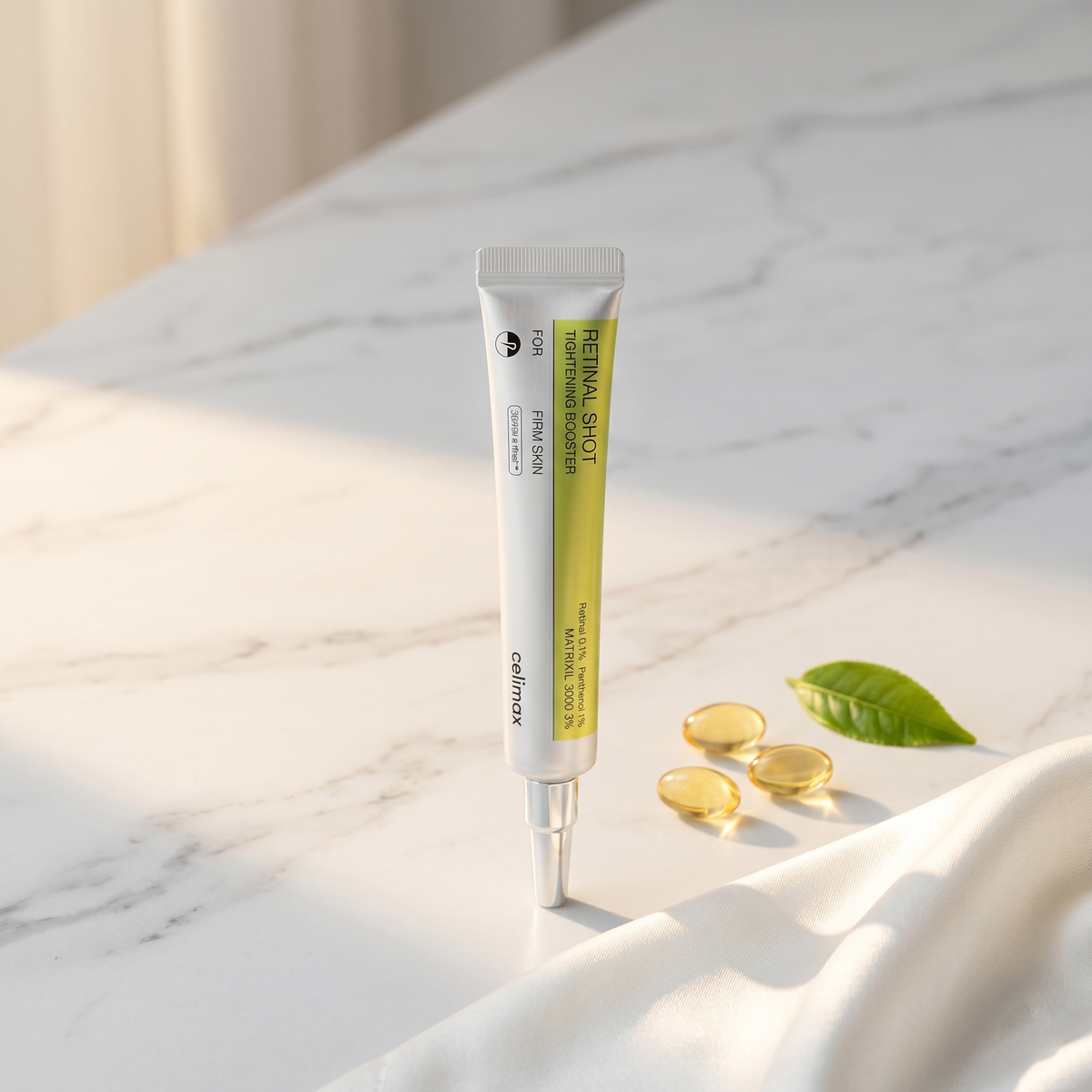 Celimax The A Retinal Shot Tightening Booster on white marble vanity