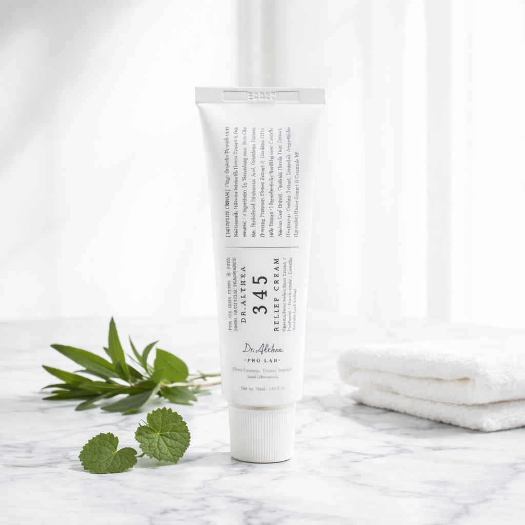 Dr.Althea 345 Relief Cream on white marble vanity
