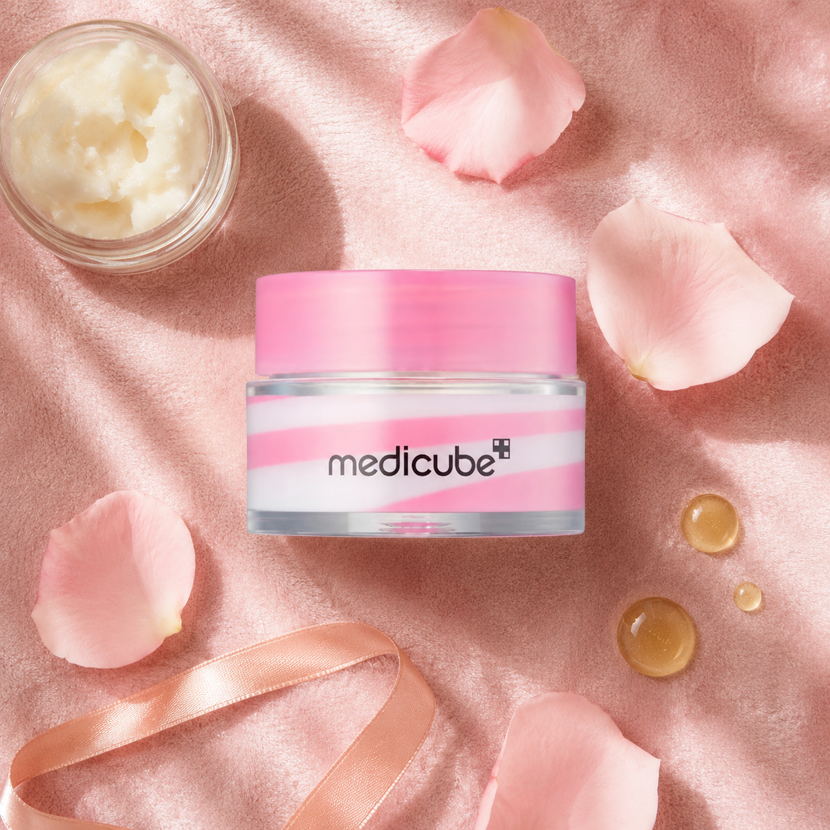 Medicube PDRN Lip Sleeping Mask with shea butter and pink flowers