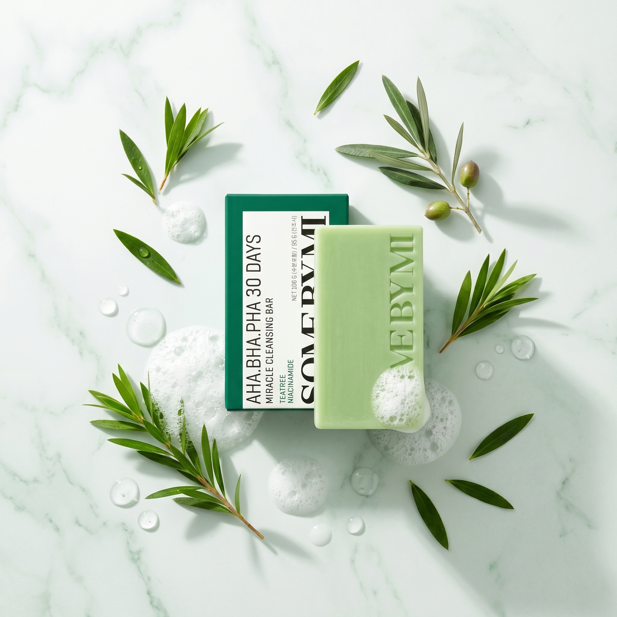 Some By Mi Miracle Cleansing Bar with tea tree leaves and olive oil